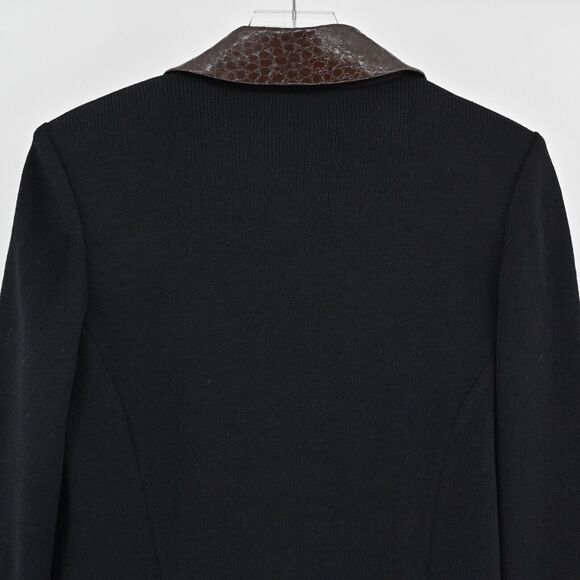 ST JOHN Jacket Womens Sz 10 Santana Knit Removable Collar Button Front Croc Trim - Picture 6 of 12